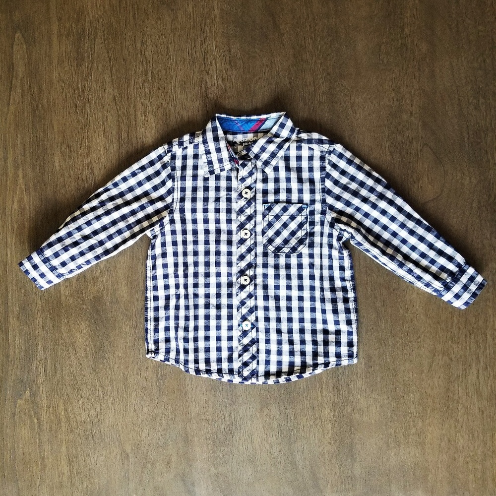 Arizona Baby Boys Navy Checkered Button Up